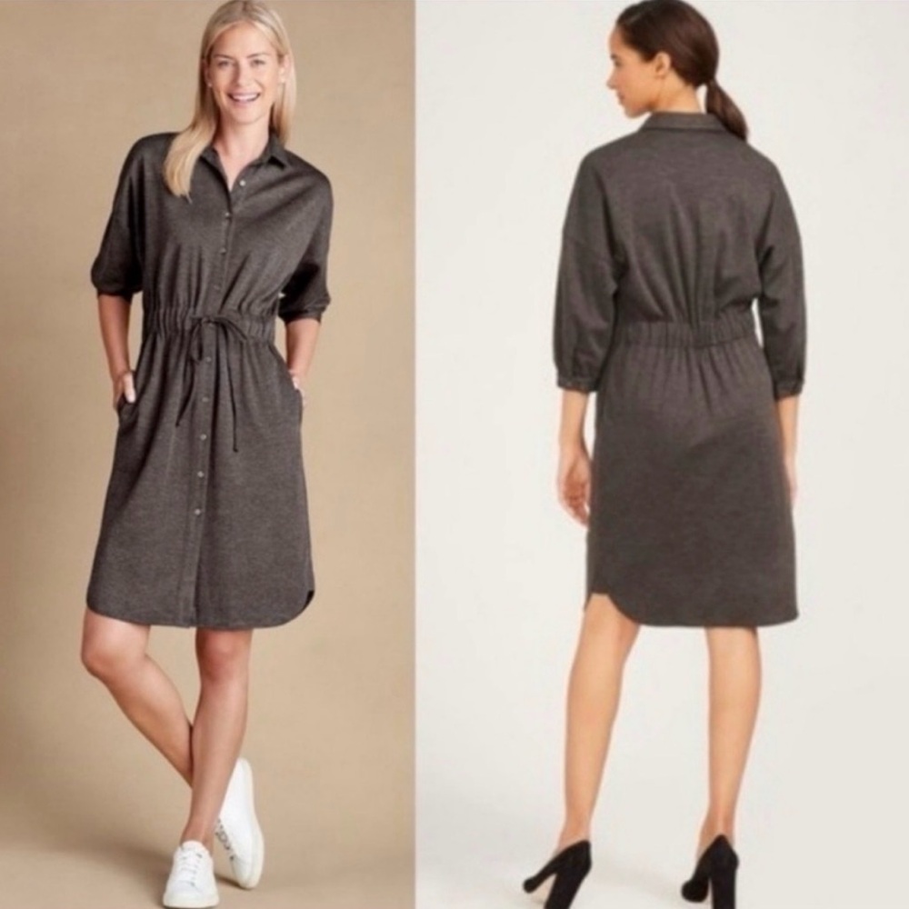 J. McLaughlin Emerson Wool Gray Shirtdress Tie Waist Womens Size Small